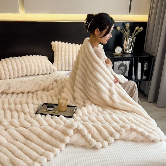 Cozy Comfort: The All-in-One Striped Blanket for Sleep, Relaxation, and Style.