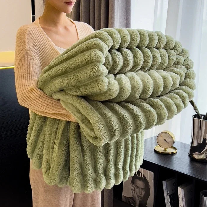 Cozy Comfort: The All-in-One Striped Blanket for Sleep, Relaxation, and Style.