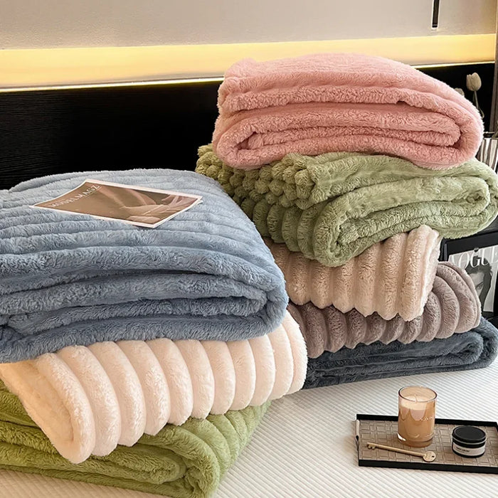 Cozy Comfort: The All-in-One Striped Blanket for Sleep, Relaxation, and Style.