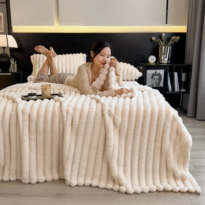 Cozy Comfort: The All-in-One Striped Blanket for Sleep, Relaxation, and Style.