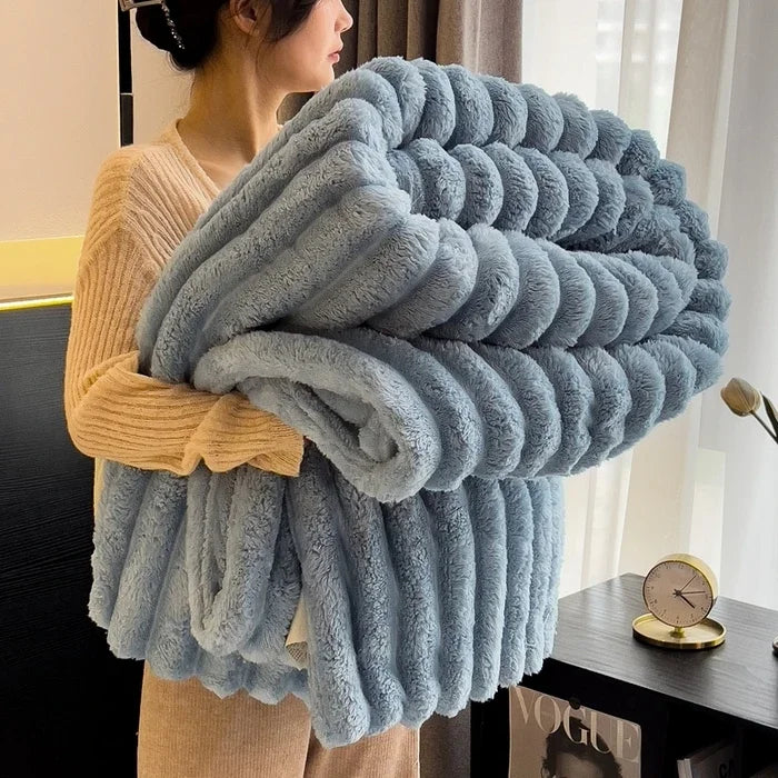 Cozy Comfort: The All-in-One Striped Blanket for Sleep, Relaxation, and Style.