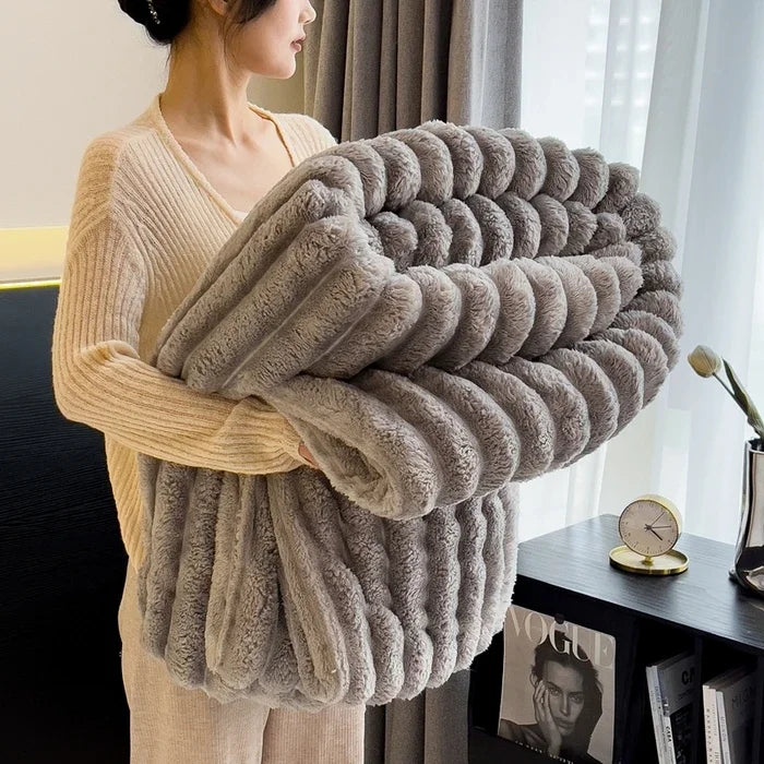 Cozy Comfort: The All-in-One Striped Blanket for Sleep, Relaxation, and Style.