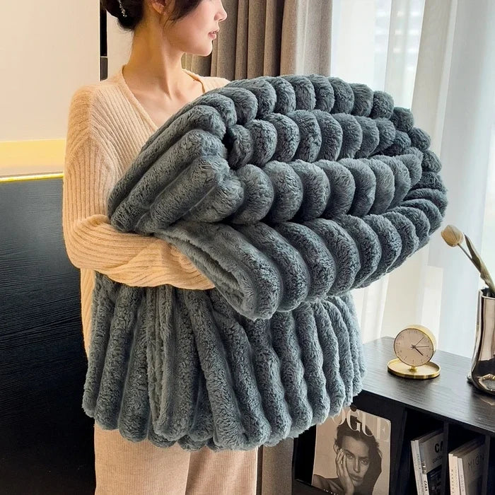 Cozy Comfort: The All-in-One Striped Blanket for Sleep, Relaxation, and Style.